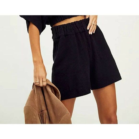 NWT FREE PEOPLE BEACH Sz XS JENNA SWEATER SET SHORTS & PULLOVER SET BLACK - Picture 3 of 3